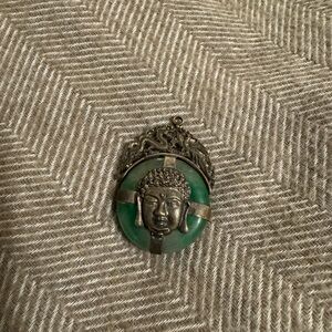 Vintage Chinese Jade Buddha Pendant with Dragons charm